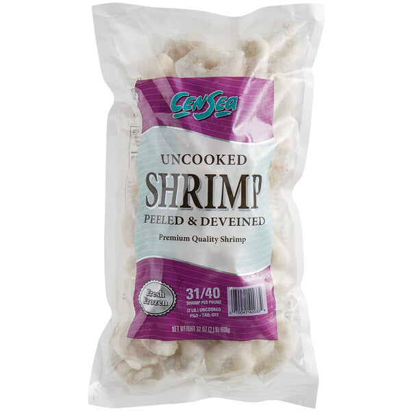 White Shrimp: 31/40 Peeled, Deveined & Tail-Off 2lb Bag - UNCOOKED